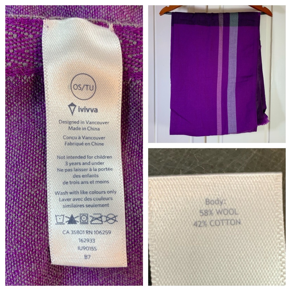 Ivivva Purple Wool Blend Striped Blanket Warm Scarf Kids One Size OS Cozy Winter